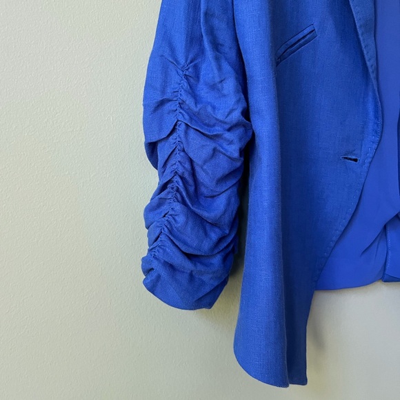 ⭐️ SALE $35 ⭐️ Nissa Contemporary Ruched Sleeves Single Breasted Linen Blazer - Picture 3 of 5